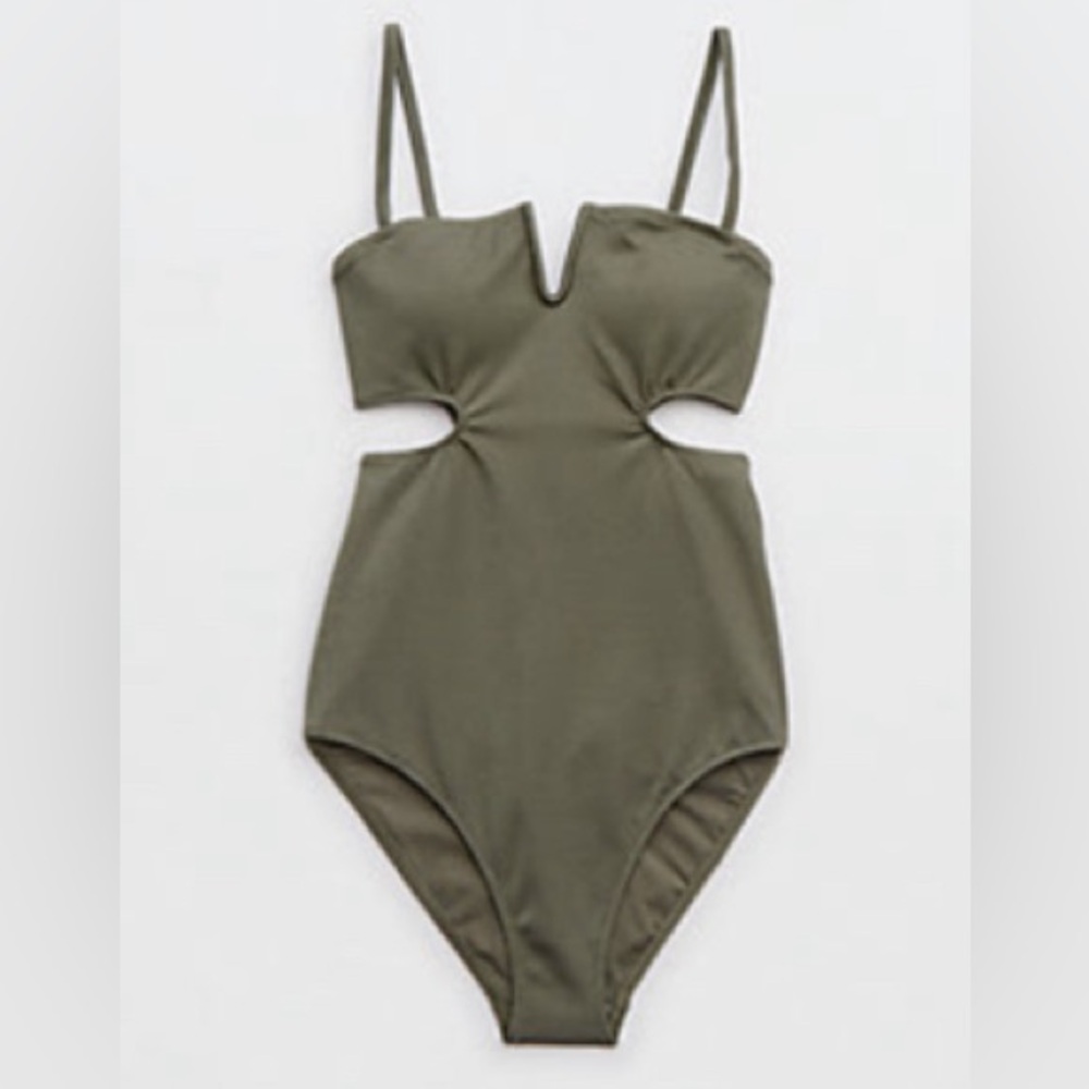 Aerie Shine Pique V Wire Cut Out One Piece Swimsuit - Size XL